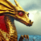 A fantasy dragon with golden scales and red eyes